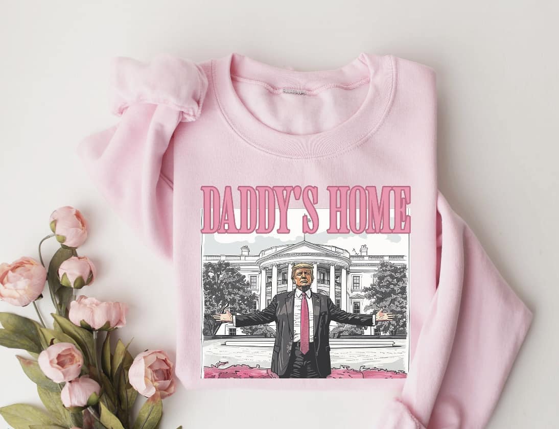 Daddy's Home DTF Trump Pastel Pink Gildan Sweatshirt ( Hot off the Press)